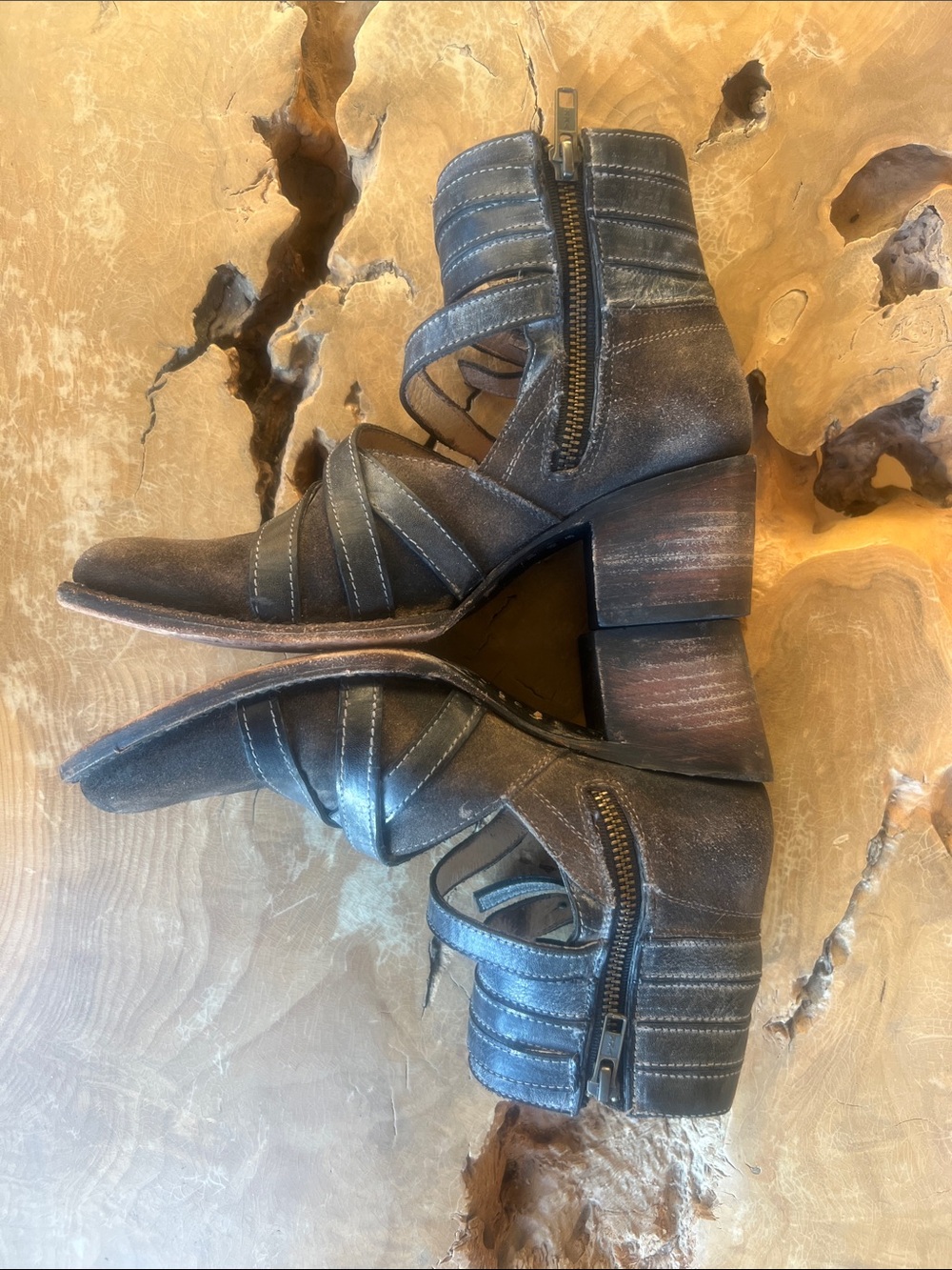 Freebird Grind Distressed Leather Ankle Boots in Brown Size 7 Zipper + Straps - Picture 2 of 16